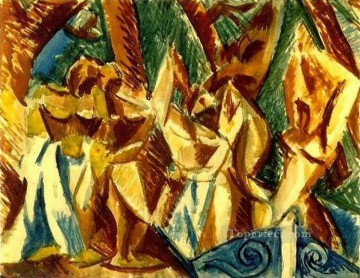  1907 Lienzo - Cinq femmes 2 1907 Cubismo